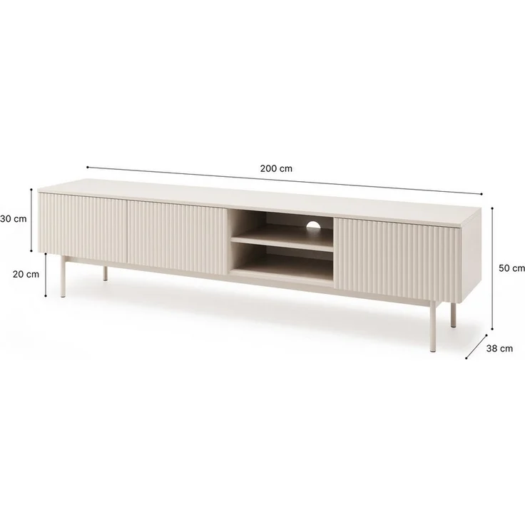 Beautysofa TV-Schrank Soft, Push-to-Open-System & Rillenfronten (mit 3 Türen & Offene Fächer, In der trendigen Farbe Kaschmir) – Bild 3
