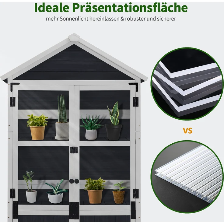 M MCombo Gartenschrank Holz Klein, Outdoor Gartenhaus Gerätehaus Wetterfest, Gewächshaus für Balkon & Terrasse, 0111 (Anthrazitgrau) – Bild 5