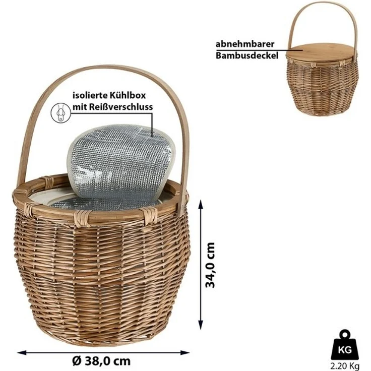 CEPEWA Picknickkorb großer Flechtkorb mit Kühlfach und Tischfunktion – Bild 4