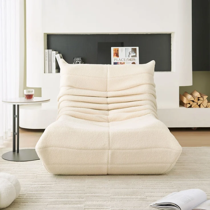 Lounge-Sofa aus Teddy-Velours mit hochdichter Polsterung, ergonomisch, 110x85x79 cm, Beige – Bild 5