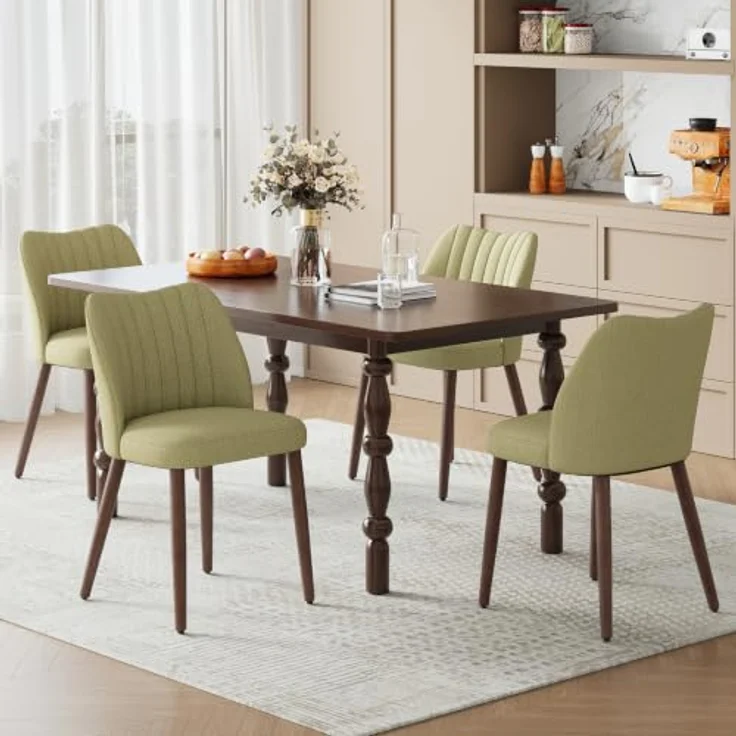 MALOL Esszimmerstühle 4er Set, Polsterstühl mit Rückenlehne, Ergonomisch Gepolsterte Küchenstühle mit vertikaler Rillenlehne, Moderne Esszimmer Stühle für Esstisch Wohnzimmer Café Restaurant, Grün – Bild 3