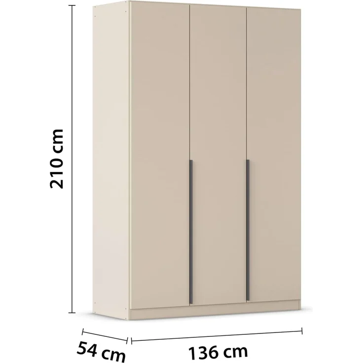 Rauch Möbel Alabama, Kleiderschrank, Garderobe, 3-türig, Zubehör Premium, 2 Kleiderstangen, 5 Einlegeböden, Schubladeneinsatz, Farbe Beige, Griff Grau metallic, 136 x 210 x 54 cm – Bild 3