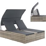 Juskys Polyrattan Doppelliege Syros - Garten Sonnenliege für 2 Personen - Outdoor Liege mit Dach & Auflagen - Kopfteil verstellbar - Grau-meliert