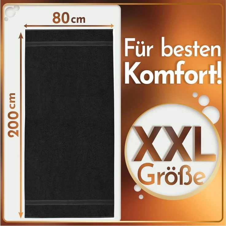 NatureMark Saunatuch Frottier Saunatücher 80x200cm, 100% Baumwolle (1-St), Premium Qualität SAUNATUCH Sauna-Handtuch, 80x200cm, Schwarz – Bild 3