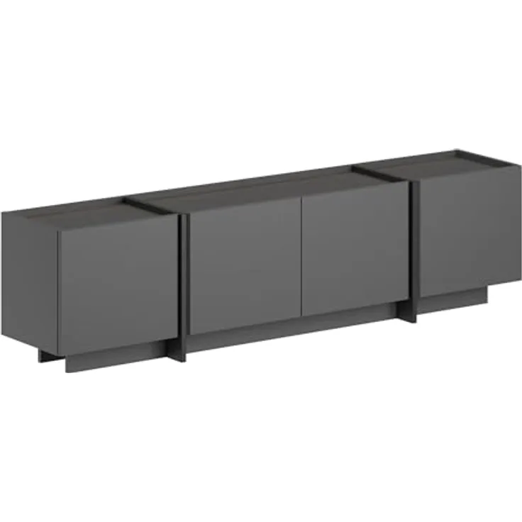 Modern TV Stand, Anthracite & Black, 180 x 46 x 35 cm | 100% Melamine Coated Particle Board, 18 mm Thick | Soft-Close Hinges, Stylish Design for Living Room & Entertainment Spaces