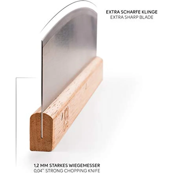 Blumtal Pizzaschneider Premium Wiegemesser, 32cm Edelstahlklinge, 1,2mm Klingenstärke, Ergonomischer Holzgriff – Bild 4