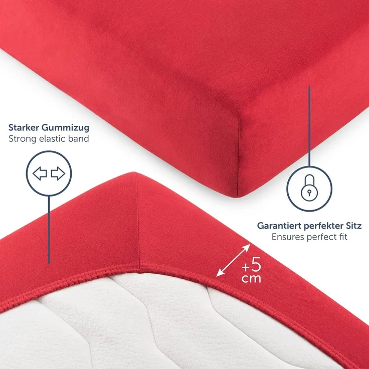 Blumtal® Premium Spannbettlaken 140x200 cm 2er Set Jersey - Oeko-TEX zertifiziertes Spannbettlaken 140x200 cm Baumwolle 100% - Spannbetttuch 140x200 für Matratzen 25 cm - 140x200 Spannbettlaken - Rot – Bild 4