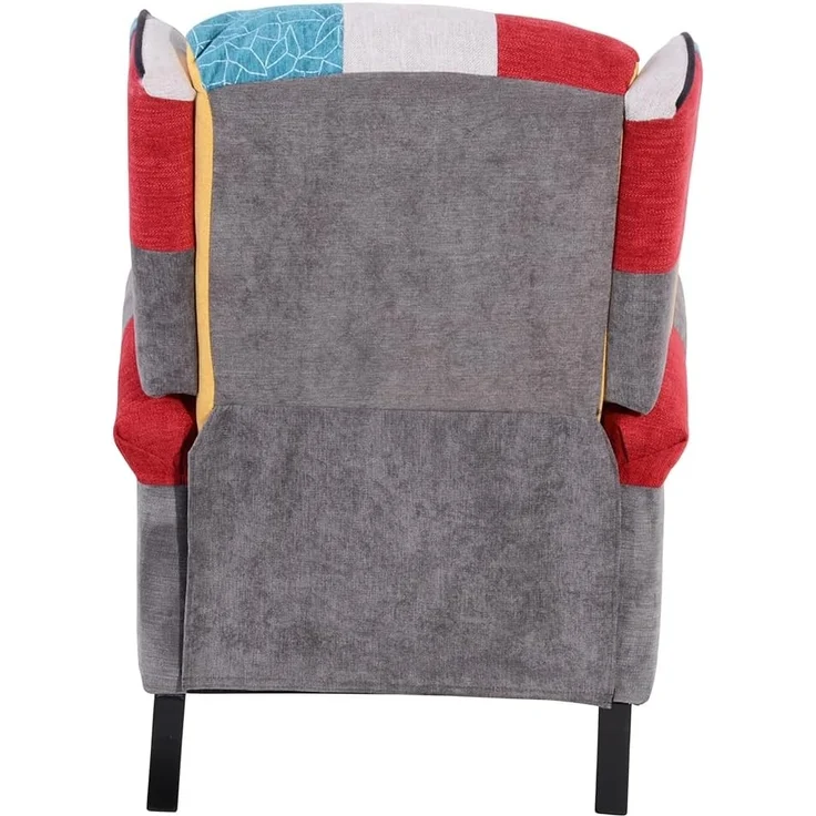 BAKAJI Sedia Poltrona Reclinabile Toppe Seduta Comoda Struttura Legno Lehnstuhl Patchwork Patches Design bequemer Sitz Struktur Holz, Canvas, braun, Standard – Bild 5