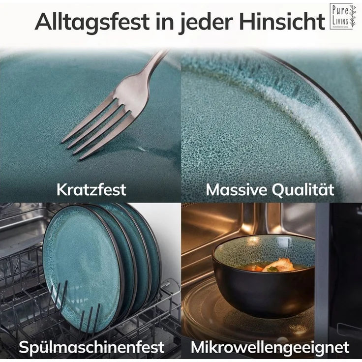 Steingut Servier Teller Groß Ibiza TESTSIEGER, Traumhafte Mediterrane Steingut Servierplatte, Serving Plate Oval, Servierteller Groß - Pure Living in Petrol – Bild 4