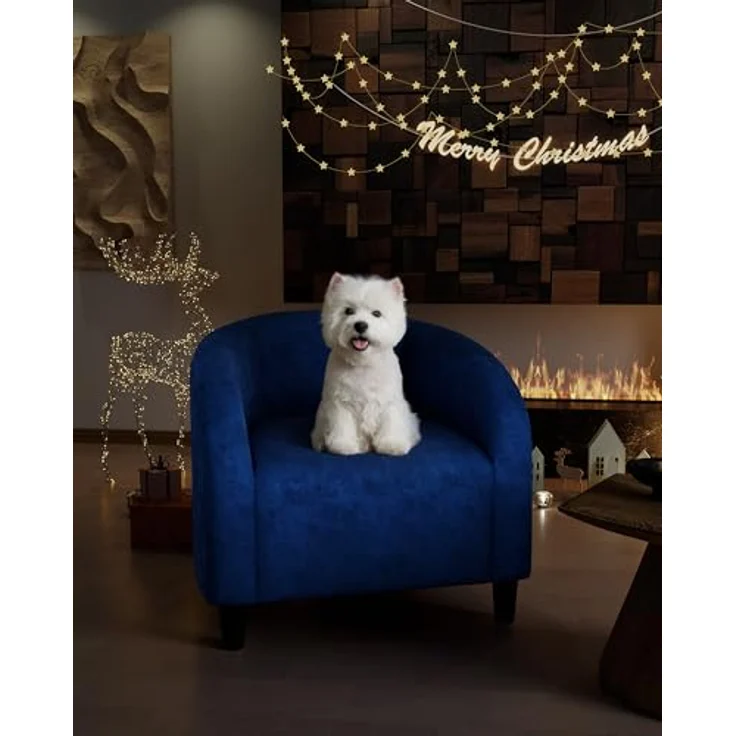 GarveeHome Sessel Wohnzimmer Loungesessel Relaxsessel, Lesesessel mit Leinenoptik, Polstersessel für Schlafzimmer，Akzentstuhl mit Samtstoff (Blau) – Bild 7