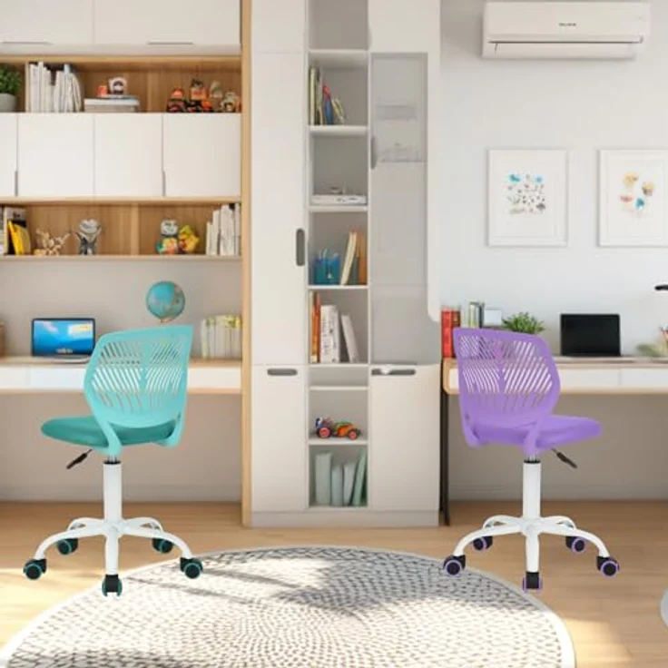 FurnitureR Bunter Schreibtischstuhl, moderner höhenverstellbarer Computerstuhl ohne Armlehnen, ergonomischer Drehstuhl für Kinderzimmer und Home Office – Bild 5