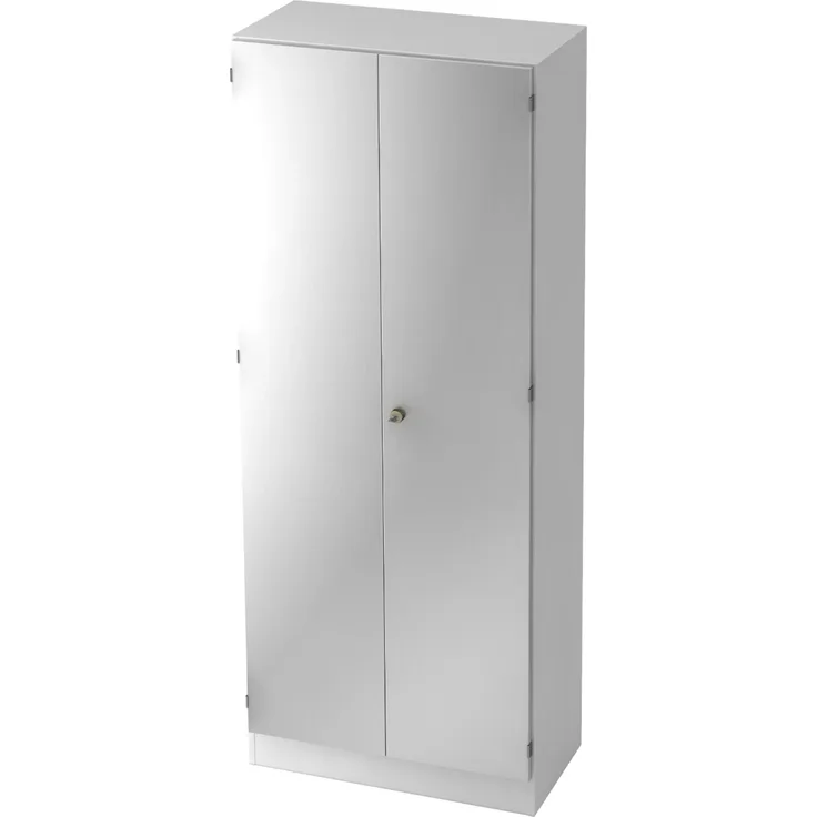 bümö office Kleiderschrank Holz abschließbar mit Spiegel, Büroschrank 80 cm breit in Weiß/Silber - Flur Schrank als Garderobe für Jacken, Taschen & Co. im Arbeitszimmer - Büro Schrank, 6200-W-S-SG