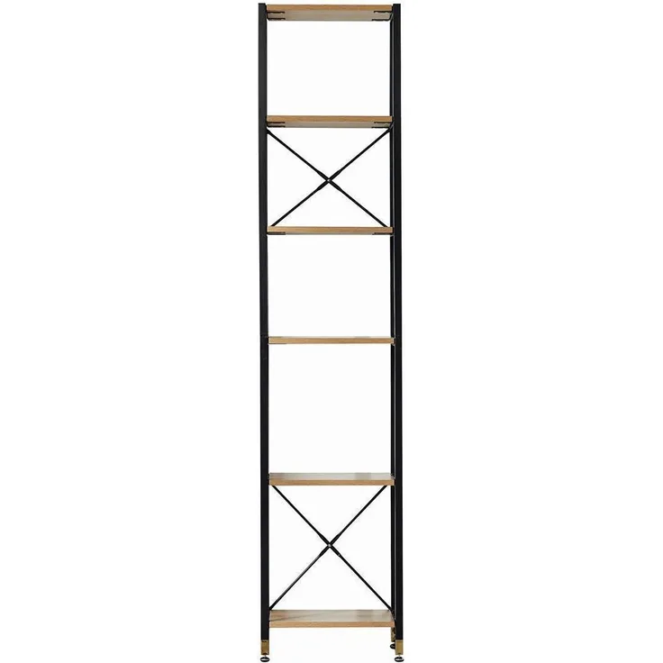 Regal Standregal schmal 45 cm 6 Böden Akazie-Optik Metallrahmen