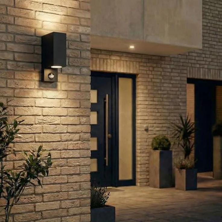Maxkomfort Außenwandleuchte UP&DOWN Schwarz mit Bewegungsmelder, IP44 wetterfest, 2x GU10 Fassung, Aluminium, dimmbar für Hauswand & Fassade – Bild 2