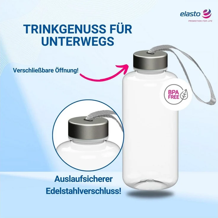 elasto Thermoflasche Trinkflasche 1L "Pure" auslaufsichere Wasserflasche – Bild 4