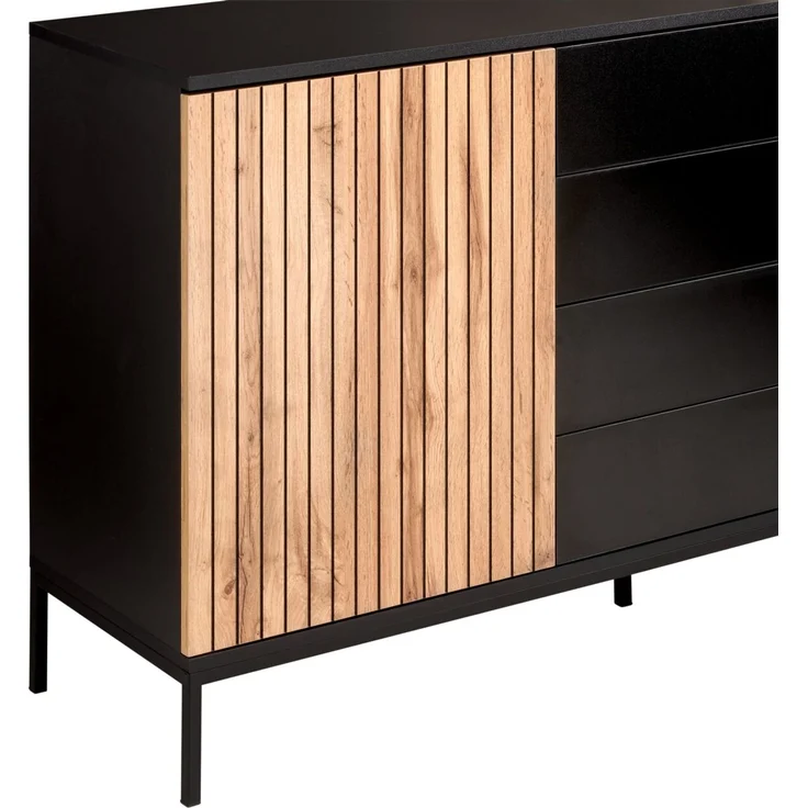 XORA 'VIANO' Sideboard Front Lamellen-Optik, Melamin Eiche schwarz, 153.6 x 83 x 38 cm, mit Beleuchtung – Bild 2