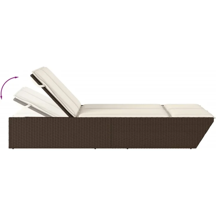 vidaXL Doppel-Sonnenliege mit Auflagen Braun Poly Rattan 368180 – Bild 7