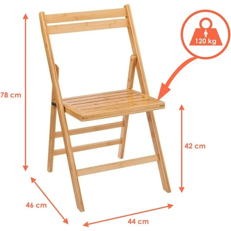 Spetebo Klappstuhl Bambus Klappstuhl natur - 79 x 44 cm (Stück, 1 St), Küchen Stuhl klappbar aus FSC Holz – Bild 2