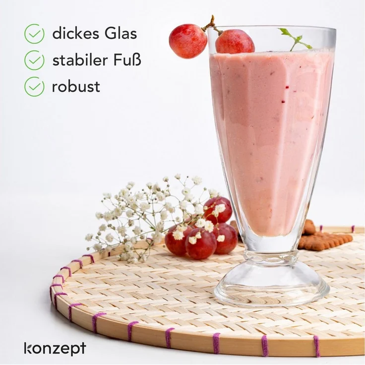 KONZEPT Cocktailglas mit Stiel 300ml, Gläser für Smoothie, Milchshake und Dessert, 12-tlg, spülmaschinengeeignet – Bild 2