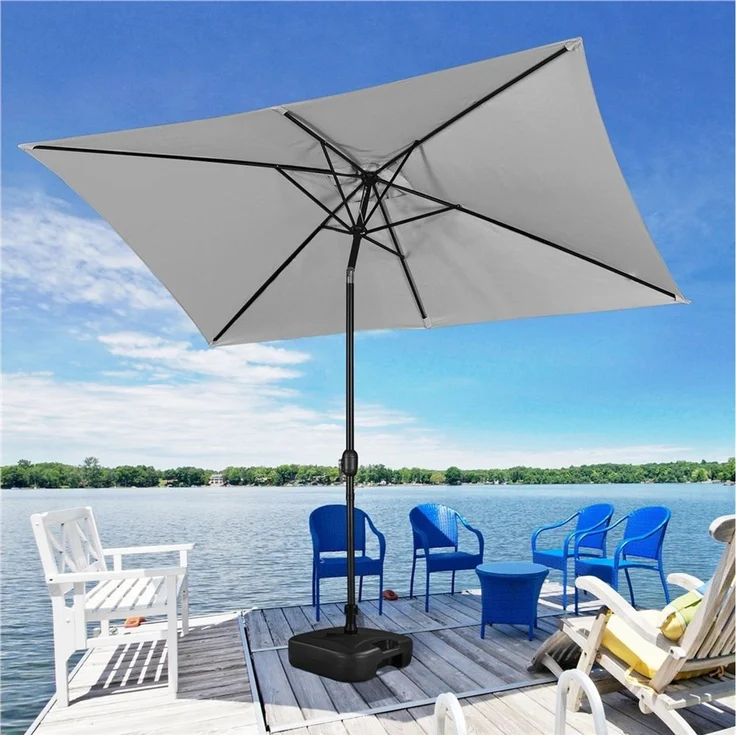 Yaheetech Sonnenschirm Rechteckiger Terrassenschirm mit Kurbel & 6 Metallstreben, LxB: 293x193 cm, Gartenschirm 293 cm L × 193 cm B × 253 cm H – Bild 2