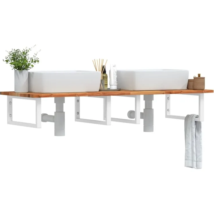 Waschbeckenregal Wandmontage Stahl und Akazienholz 3302840