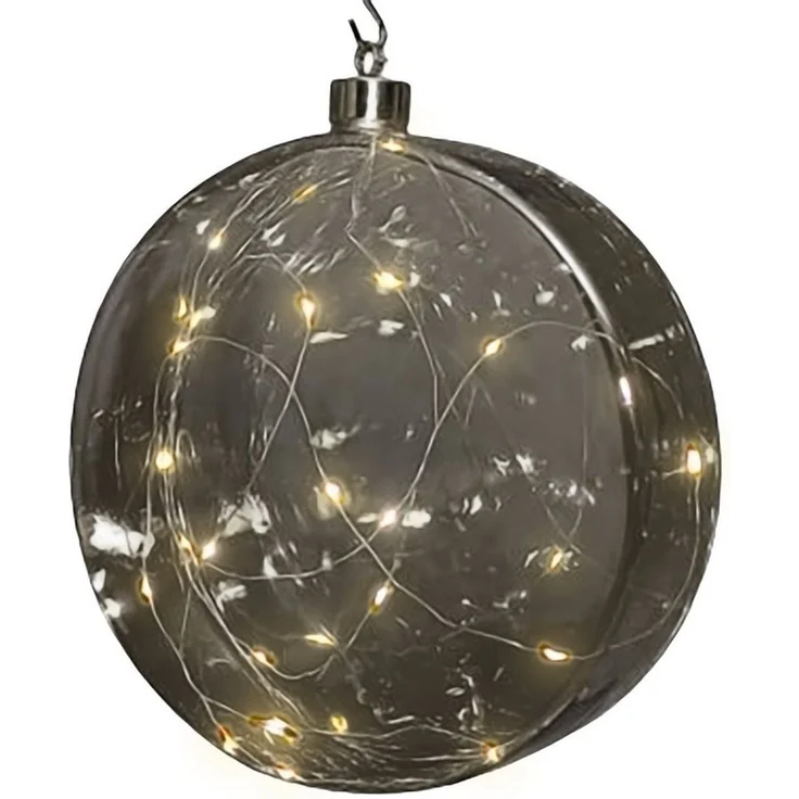 Spetebo LED Dekolicht Glas Disc 12 cm warm weiß beleuchtet, Timer, LED fest integriert, warm weiß, Weihnachtsdeko Kugel Batterie betrieben mit Timer – Bild 1