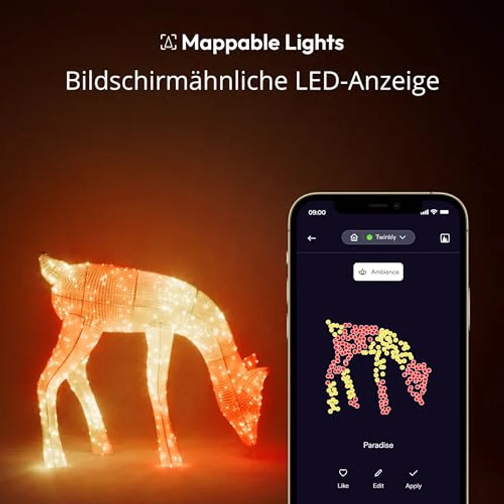Twinkly Reindeers, LED-Leuchten in Rentierform für den Außenbereich, 160 RGB-LEDs und Warmweißes Licht, Höhe 75 cm, Kompatibel mit Alexa und Google Home, IP44, App-Steuerung, Weihnachtsbeleuchtung – Bild 4
