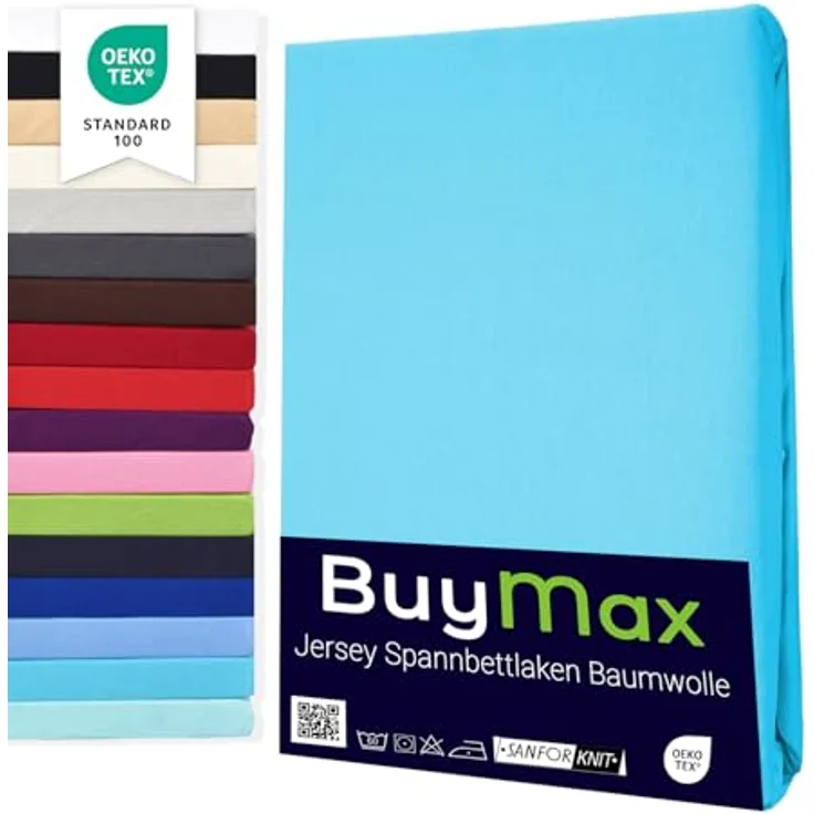 Buymax® Spannbettlaken 200x200 cm Doppelpack 100% Baumwolle Spannbetttuch Bettlaken Jersey, Matratzenhöhe bis 25 cm, Farbe Türkis – Bild 2