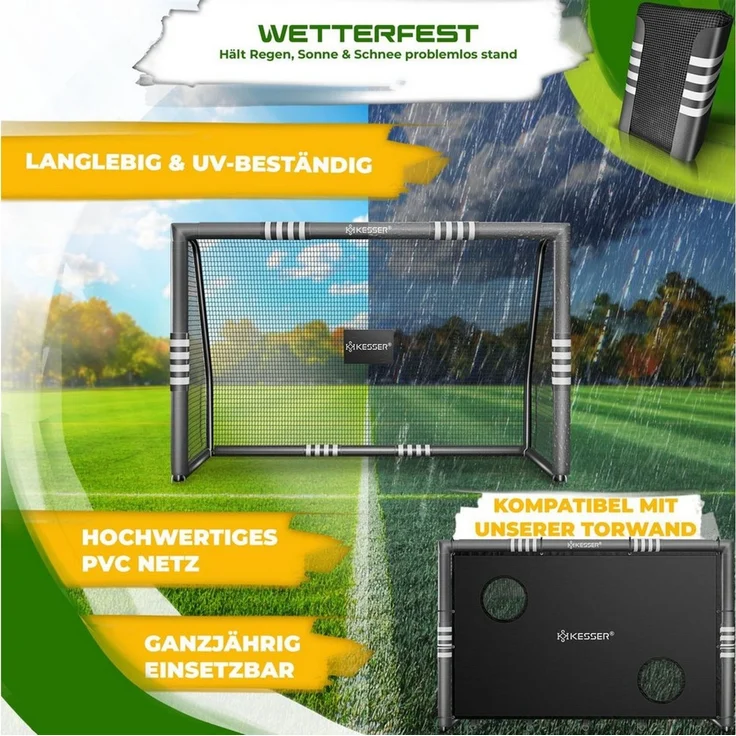 KESSER® Fußballtor für Garten robustes Outdoor Training Schusstraining UV-beständigem Netz, Stahlrahmen mit Polsterung, Erdhaken, Luftpumpe, Hüttchen, Montagezubehör für Kinder und Erwachsene Anthrazit, 300cm, Ohne Torwand – Bild 2