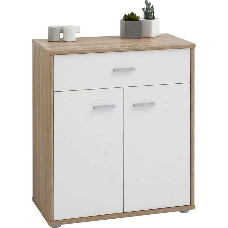CARO-Möbel Kommode Sideboard Schrank Tommy in Sonoma Eiche/weiß, Anrichte mit 1 Schublade und 2 Türen