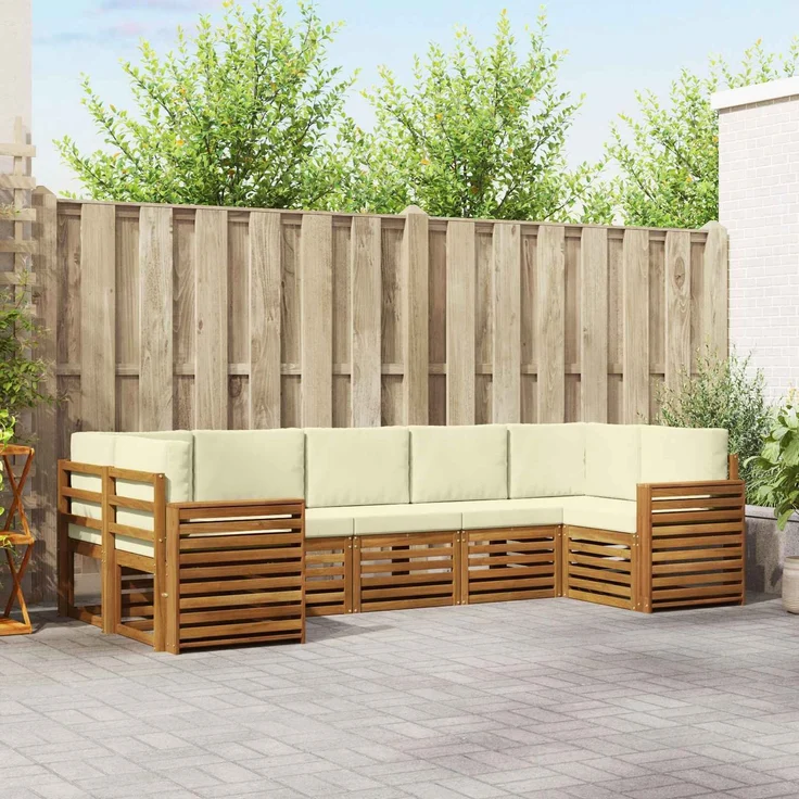 vidaXL Outdoor-Sofagarnitur 7 stk. 7-Sitzer Natur und Creme 3375415 – Bild 1