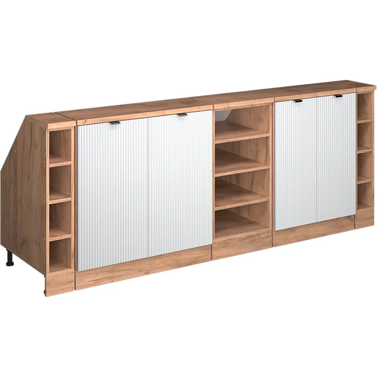 Küchenschrank für Dachschrägen R-Line Weiß Riffel 210 cm 5er Set Schrankkorpuss 60 cm Tiefe Vicco – Bild 1