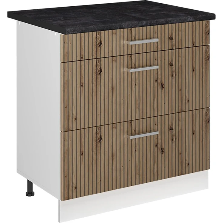 Küchenunterschrank R-Line Artisan-Eiche/Weiß 80 cm mit 3 Schubladen Arbeitsplatte Anthrazit Vicco – Bild 1