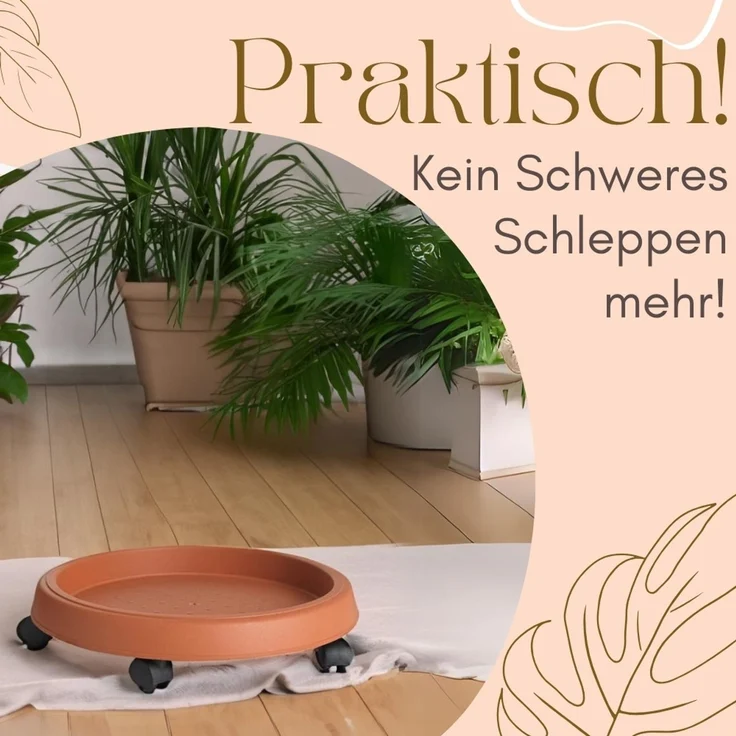 2er Set Pflanzenroller Outdoor Wetterfest Rollbrett Pflanzen Blumentopf Untersetzer mit Rollen Pflanzenroller Rund Blumenroller 35 cm – Bild 5