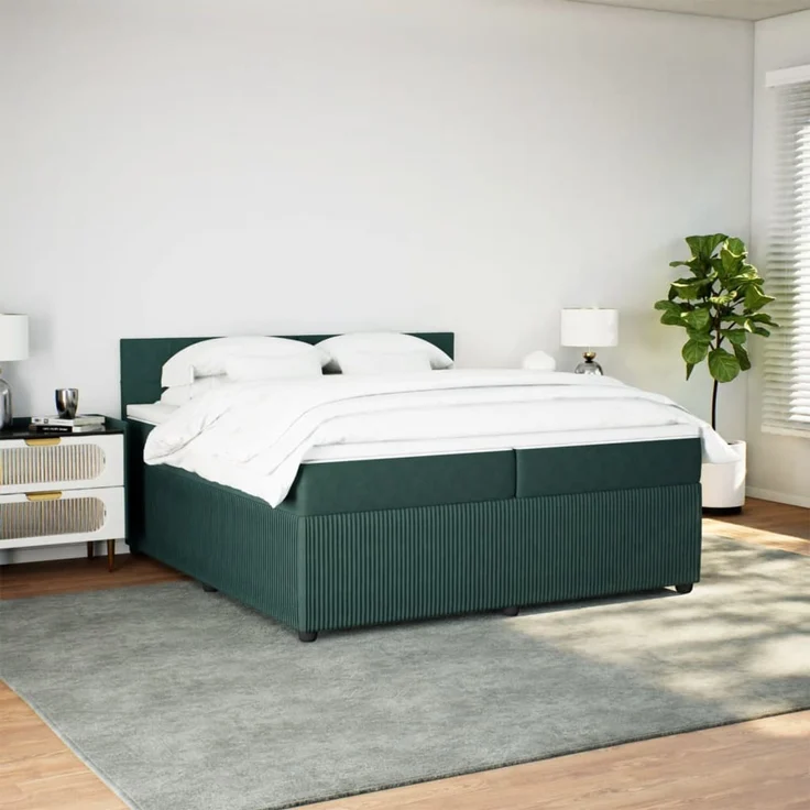 vidaXL Boxspringbett mit Matratze Dunkelgrün 200x200 cm Samt 3287833 – Bild 3