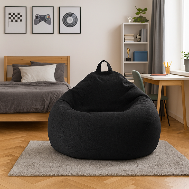 AD. CON Sitzsack mit Füllung Puff Relax-Sessel Sitzkissen Bodenkissen Bean Bag 80 x 90 x 50 cm 185L Schwarz – Bild 5