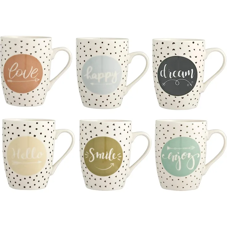 H&H Enjoy Set aus 6 Tasse, Porzellan, mehrfarbig, 350 ml