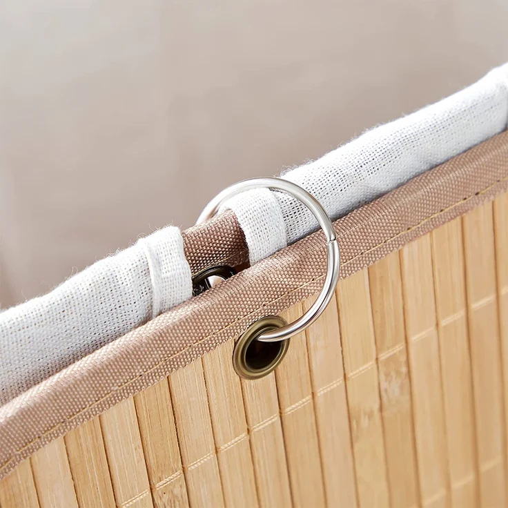 SONGMICS Wäschekorb mit Deckel, 72 L, Wäschekorb aus Bambus, faltbar, mit abnehmbarem waschbarem Beutel, Griffen, für Waschküche, Schlafzimmer, Holzfarbe LCB10Y – Bild 6