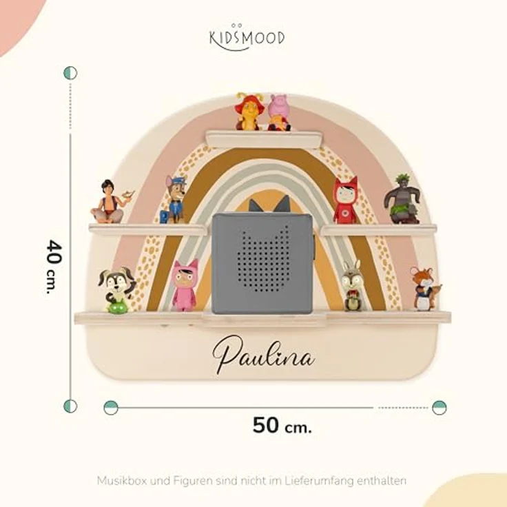 KIDSMOOD - Personalisiertes Tonie Regal für Kinderzimmer | Regenbogen Wand-Regal mit genügend Platz für Tonie-Hör-Figuren, Aussparung für Tonie-Musikbox & Kabelmanagement, Tonie Regal Mädchen & Jungen – Bild 3