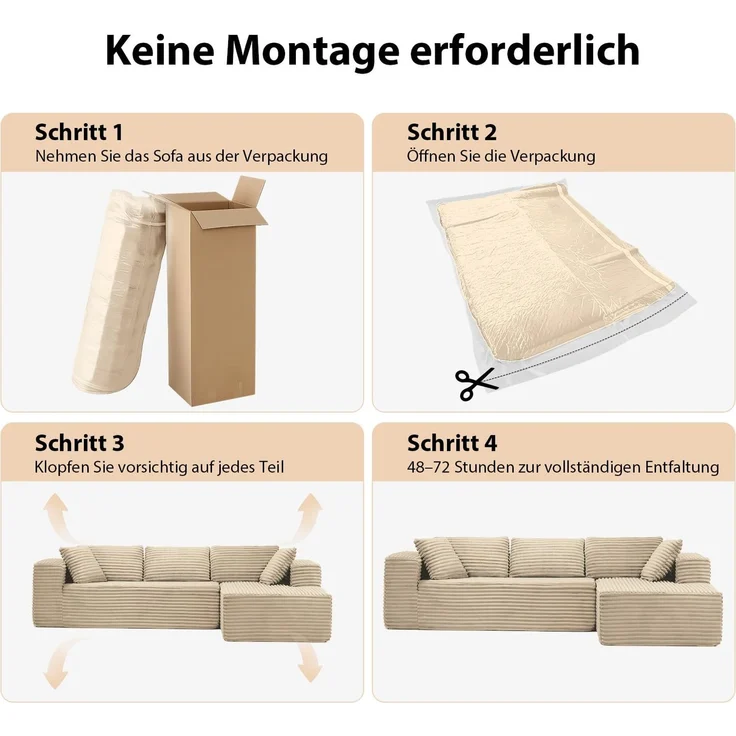 COMHOMA Sofa Big-Sofa, L-förmige Sofa, Couch Ecksofa, Chaiselongue Schlafsofa, mit tiefer Sitzfläche und breiten Armlehnen, Cordstoff – Bild 9