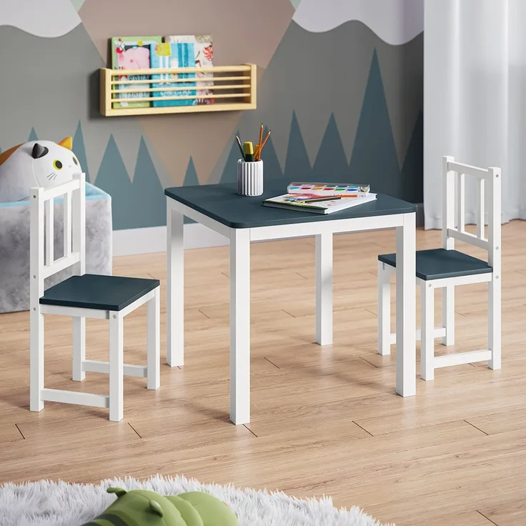 Bellabino 'Sora' Kindersitzgarnitur, weiß/anthrazit, Kindersitzgruppe aus 2x Stuhl und 1x Tisch, Kiefer, ab 2 Jahren