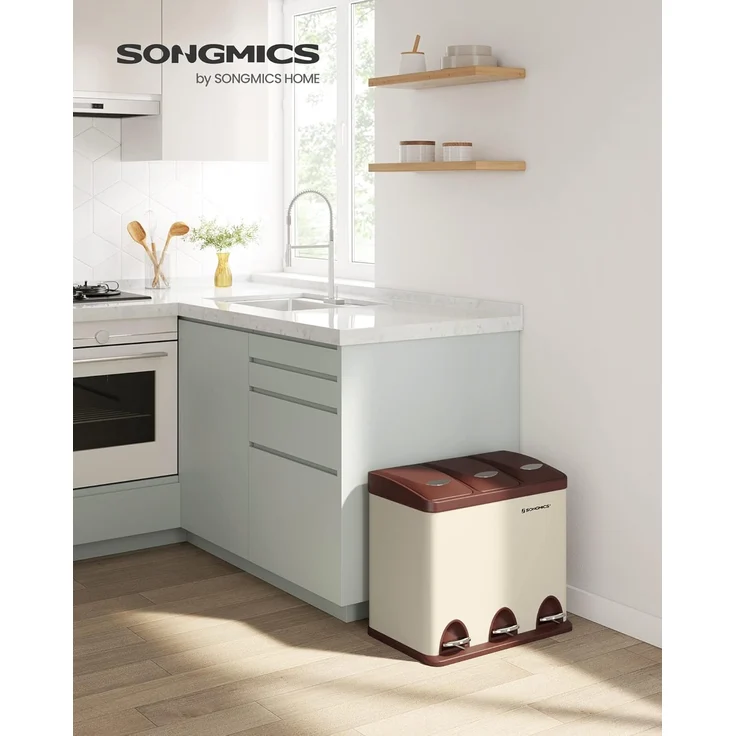 Songmics Mülleimer, Mülltrennsystem, aus Metall, 24 L, Küche – Bild 5
