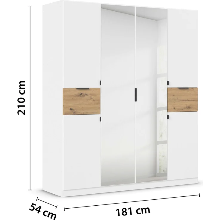 rauch Kleiderschrank, Drehtürenschrank TICAO, 6-türig, 2 Spiegeltüren, 2 Schubkästen, inkl. Türdämpferset, Alpinweiß, 181 x 210 x 54 cm – Bild 4