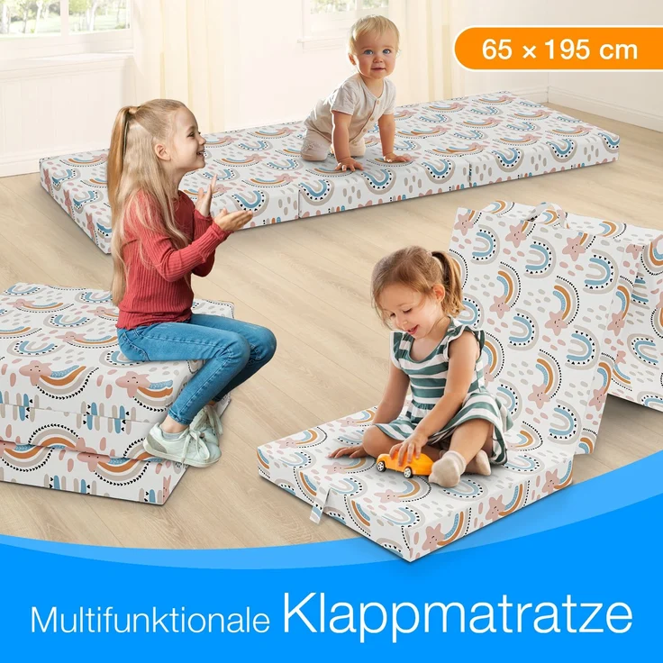 Klappmatratze Faltbare Kinder- & Erwachsenen-Reisematratze für Camping und Reisen, ELONEO, 9 cm hoch, verschied. Motive, inkl. Griff & Halteband – Bild 2
