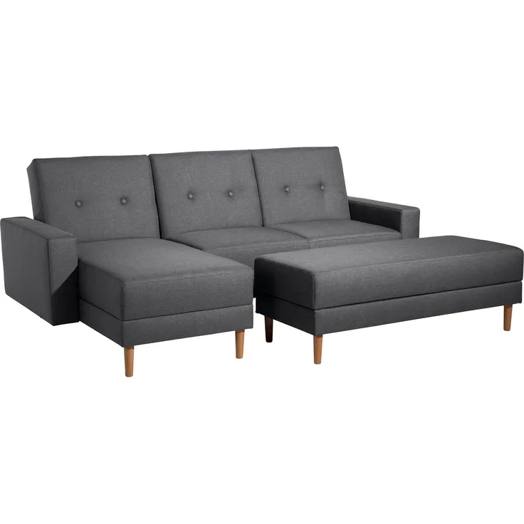 Funktionssofa mit Hocker Kattie Flachgewebe graphit