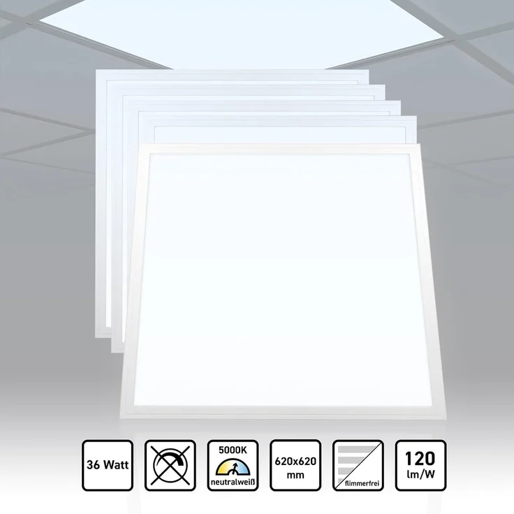 5x LED Panel 62x62 Neutralweiß 5000K 36W 4320lm Slim Alu PLs3.0 – Bild 2