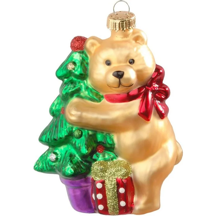 Krebs Glas Lauscha Christbaumschmuck CBK01001, Weihnachtsdeko, Christbaumschmuck (1-tlg), Bär mit Weihnachtsbaum, aus Glas – Bild 2