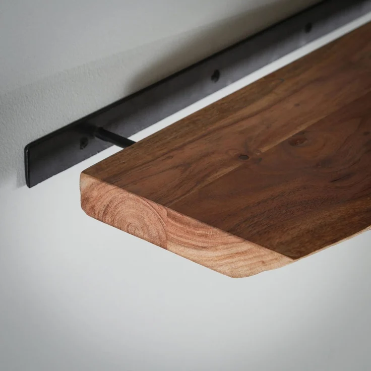 Wandregal Bord Akazienholz massiv, Baumkanten-Design, modern, natur, 120 cm, verdeckte Befestigung – Bild 4