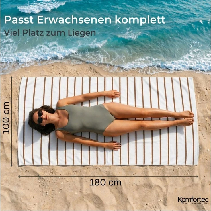 Komfortec Strandtuch 100x180 cm aus Baumwolle, Unifarben (1-St) – Bild 2