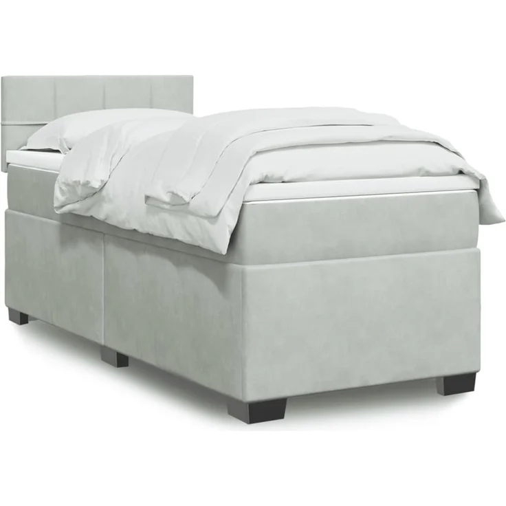 vidaXL Boxspringbett mit Matratze Hellgrau 80x200 cm Samt 3286162 – Bild 1